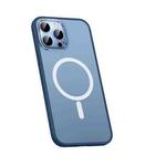 For iPhone 14 Pro Metal Lens Skin Feel Frosted Magsafe Phone Case(Dark Blue)