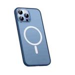 For iPhone 14 Pro Max Metal Lens Skin Feel Frosted Magsafe Phone Case(Dark Blue)