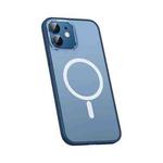 For iPhone 12 mini Metal Lens Skin Feel Frosted Magsafe Phone Case(Dark Blue)