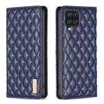 For Samsung Galaxy A12 Diamond Lattice Magnetic Leather Flip Phone Case(Blue)