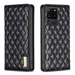 For Samsung Galaxy S20 Ultra Diamond Lattice Magnetic Leather Flip Phone Case(Black)