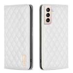 For Samsung Galaxy S21+ 5G Diamond Lattice Magnetic Leather Flip Phone Case(White)