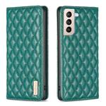 For Samsung Galaxy S21+ 5G Diamond Lattice Magnetic Leather Flip Phone Case(Green)