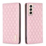 For Samsung Galaxy S21+ 5G Diamond Lattice Magnetic Leather Flip Phone Case(Pink)