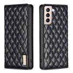 For Samsung Galaxy S21+ 5G Diamond Lattice Magnetic Leather Flip Phone Case(Black)