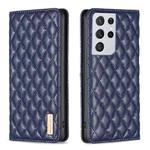 For Samsung Galaxy S21 Ultra 5G Diamond Lattice Magnetic Leather Flip Phone Case(Blue)