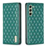 For Samsung Galaxy S21 FE 5G Diamond Lattice Magnetic Leather Flip Phone Case(Green)