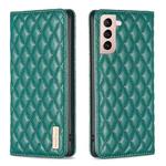For Samsung Galaxy S21 5G Diamond Lattice Magnetic Leather Flip Phone Case(Green)