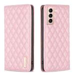For Samsung Galaxy S21 5G Diamond Lattice Magnetic Leather Flip Phone Case(Pink)