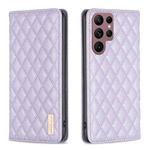 For Samsung Galaxy S22 Ultra 5G Diamond Lattice Magnetic Leather Flip Phone Case(Purple)