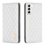 For Samsung Galaxy S22 5G Diamond Lattice Magnetic Leather Flip Phone Case(White)