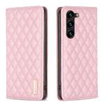 For Samsung Galaxy S23+ 5G Diamond Lattice Magnetic Leather Flip Phone Case(Pink)