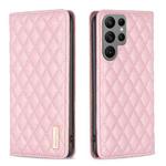 For Samsung Galaxy S23 Ultra 5G Diamond Lattice Magnetic Leather Flip Phone Case(Pink)