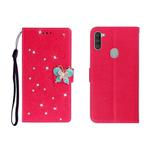For OPPO A11 Horizontal Rhinestone Butterfly Embossed Leather Case with Card Slot & Wallet & Holder(Red)