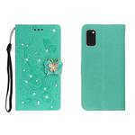 For Galaxy A41 Horizontal Rhinestone Butterfly Embossed Leather Case with Card Slot & Wallet & Holder(Green)