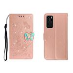 For Huawei P40 Horizontal Rhinestone Butterfly Embossed Leather Case with Card Slot & Wallet & Holder(Rose Gold)