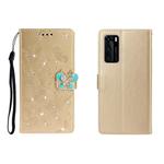 For Huawei P40 Horizontal Rhinestone Butterfly Embossed Leather Case with Card Slot & Wallet & Holder(Golden)