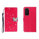 For Huawei P40 Pro Horizontal Rhinestone Butterfly Embossed Leather Case with Card Slot & Wallet & Holder(Red)