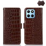 For Honor X8 5G Crocodile Top Layer Cowhide Leather Phone Case(Brown)