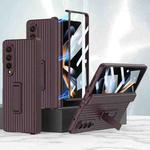 For Samsung Galaxy Z Fold4 5G GKK Vertical Stripe Magnetic Hinge Flip Phone Case(Wine Red)