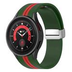 For Samsung Galaxy Watch 5 Pro Two-color Silver Buckle Silicone Watch Band(Army Green Red)