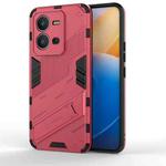 For vivo V25 5G Global PC + TPU Shockproof Phone Case with Invisible Holder(Light Red)