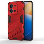For vivo V25 5G Global PC + TPU Shockproof Phone Case with Invisible Holder(Red)