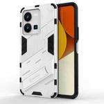 For vivo Y35 4G Global PC + TPU Shockproof Phone Case with Invisible Holder(White)