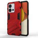 For vivo Y35 4G Global PC + TPU Shockproof Phone Case with Invisible Holder(Red)