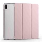 For Huawei MatePad 11 2021 3-folding Transparent TPU Smart Leather Tablet Case(Ice Pink)