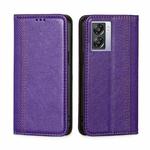 For OPPO K10 5G Global Grid Texture Magnetic Flip Leather Phone Case(Purple)