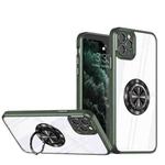 For iPhone 14 Pro Max Cool Armor Ring Holder Transparent Phone Case(Dark Green)