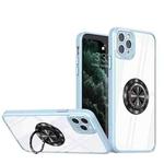 For iPhone 14 Pro Max Cool Armor Ring Holder Transparent Phone Case(Blue)