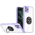 For iPhone 14 Pro Max Cool Armor Ring Holder Transparent Phone Case(Purple)