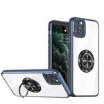 For iPhone 14 Pro Cool Armor Ring Holder Transparent Phone Case(Navy Blue)