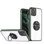 For iPhone 13 Pro Cool Armor Ring Holder Transparent Phone Case(Dark Green)