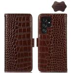 For Samsung Galaxy S23 Ultra 5G Crocodile Top Layer Cowhide Leather Phone Case(Brown)