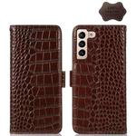 For Samsung Galaxy S23 5G Crocodile Top Layer Cowhide Leather Phone Case(Brown)