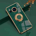 For Sharp Aquos Sense7 6D Electroplating Full Coverage Silicone Phone Case with Magnetic Ring Holder(Dark Green)