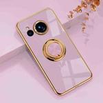 For Sharp Aquos Sense7 Plus 6D Electroplating Full Coverage Silicone Phone Case with Magnetic Ring Holder(Light Purple)