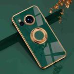 For Sharp Aquos Sense7 Plus 6D Electroplating Full Coverage Silicone Phone Case with Magnetic Ring Holder(Dark Green)