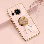 For Sharp Aquos Sense7 Plus 6D Plating Astronaut Ring Kickstand Phone Case(Light Pink)