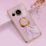 For Sharp Aquos Sense7 Plus 6D Plating Astronaut Ring Kickstand Phone Case(Light Purple)