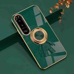 For Sony Xperia 5 IV 6D Plating Astronaut Ring Kickstand Phone Case(Night Green)