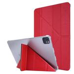 For iPad Pro 12.9 (2020) Silk Texture Horizontal Deformation Flip Leather Tablet Case with Three-folding Holder(Red)