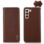 For Samsung Galaxy S23 5G KHAZNEH Nappa Top Layer Cowhide Leather Phone Case(Brown)