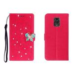 For Xiaomi Redmi Note 9 Pro Horizontal Rhinestone Butterfly Embossed Leather Case with Card Slot & Wallet & Holder(Red)
