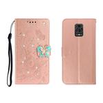 For Xiaomi Redmi Note 9 Pro Horizontal Rhinestone Butterfly Embossed Leather Case with Card Slot & Wallet & Holder(Rose Gold)