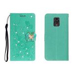 For Xiaomi Redmi Note 9 Pro Horizontal Rhinestone Butterfly Embossed Leather Case with Card Slot & Wallet & Holder(Green)