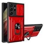 For Samsung Galaxy S23 Ultra 5G Sliding Camshield TPU+PC Phone Case with Card Slot(Red)